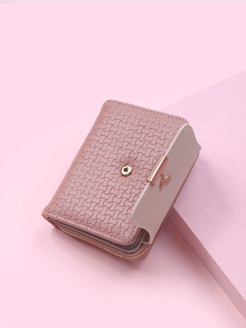 Textured Snap Button Fold Over Purse