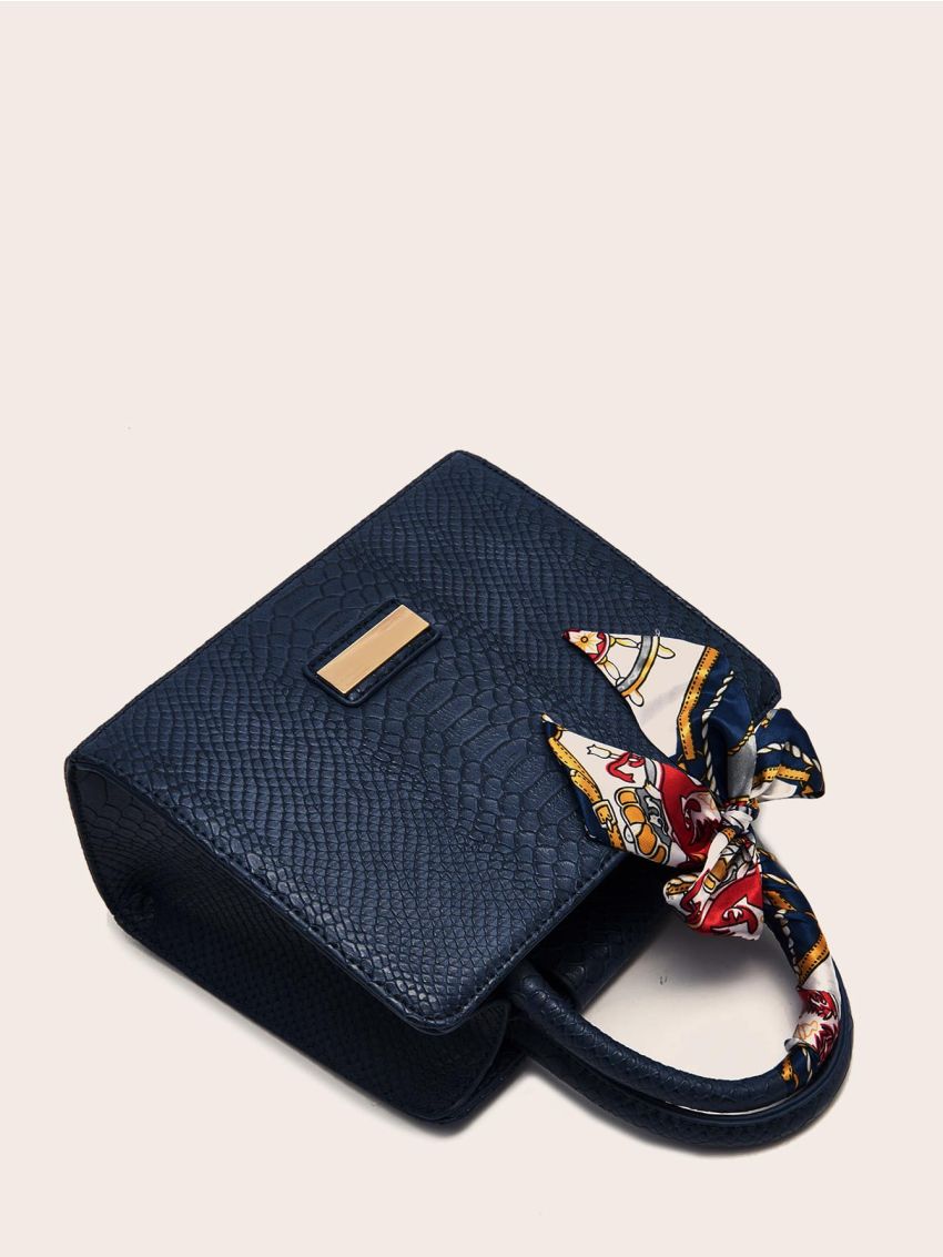 Twilly Scarf Decor Snakeskin Embossed Satchel Bag