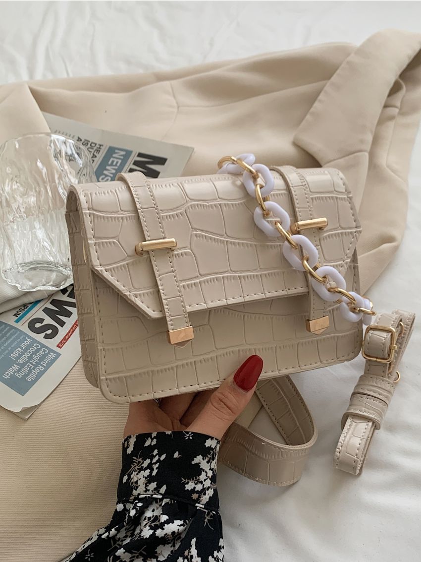 Mini Croc Embossed Chain Shoulder Bag