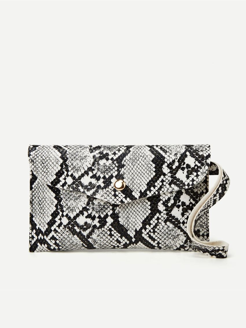 Mini Snakeskin Flap Clutch Bag With Wristlet