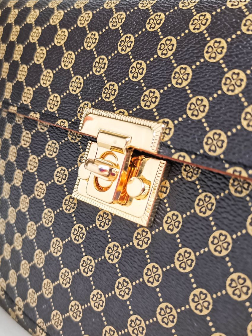 Twist Lock Graphic Print Clutch Bag