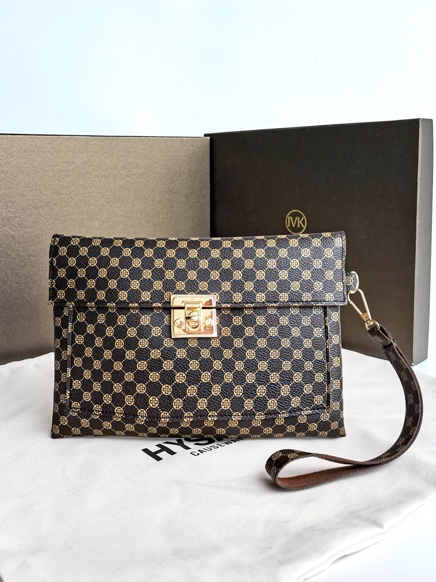 Twist Lock Graphic Print Clutch Bag