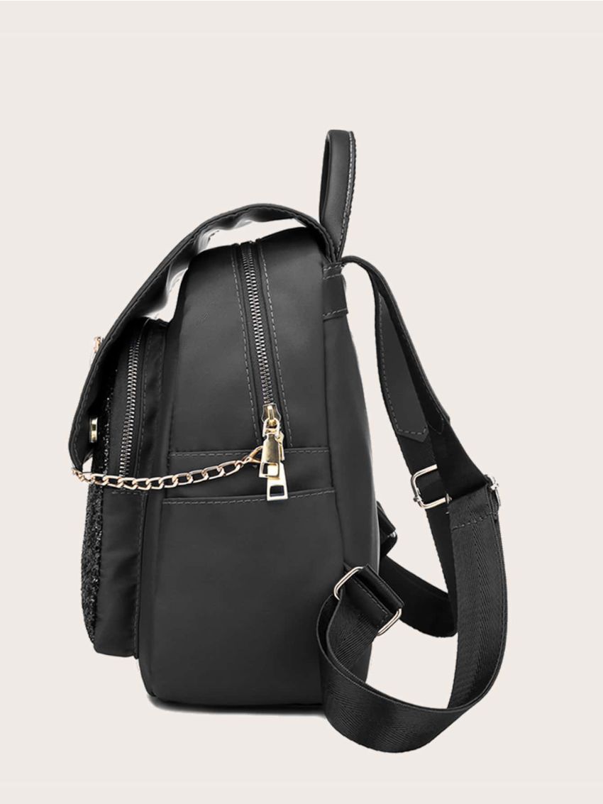 Glitter Detail Flap Backpack