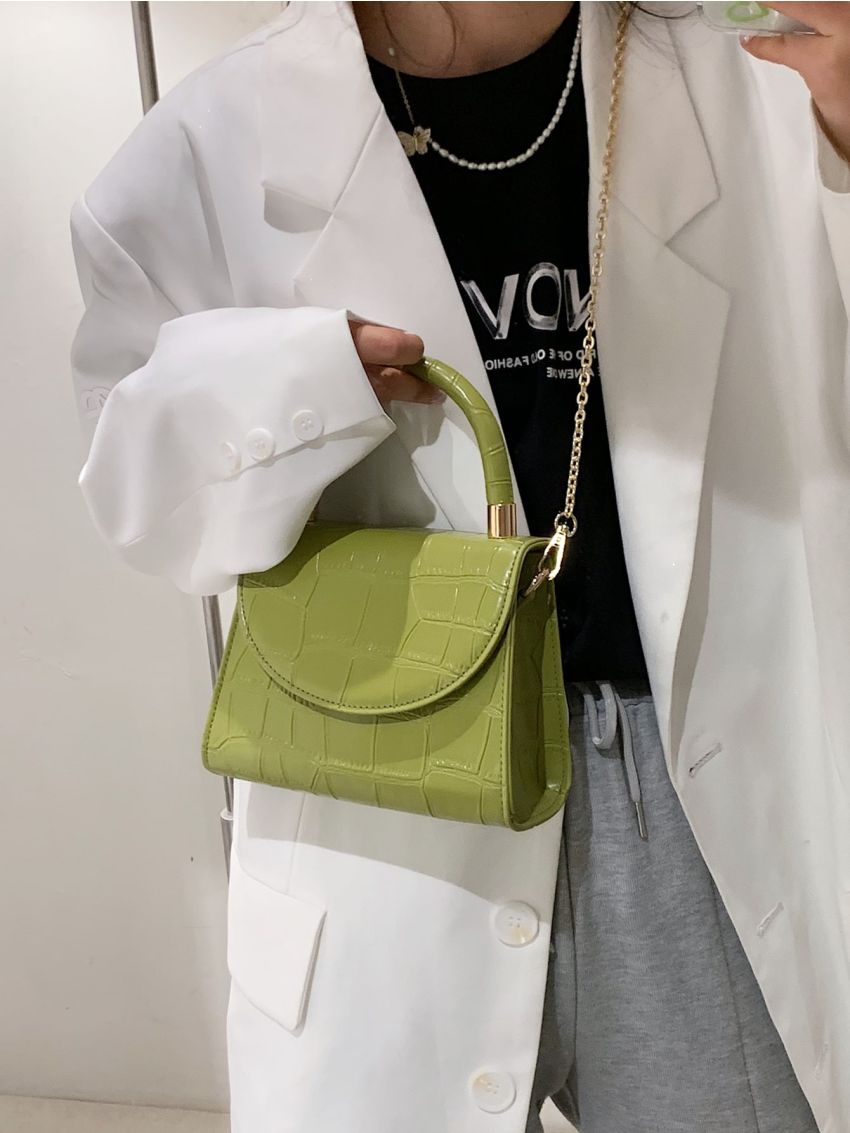 Mini Knot Decor Croc Embossed Chain Bag