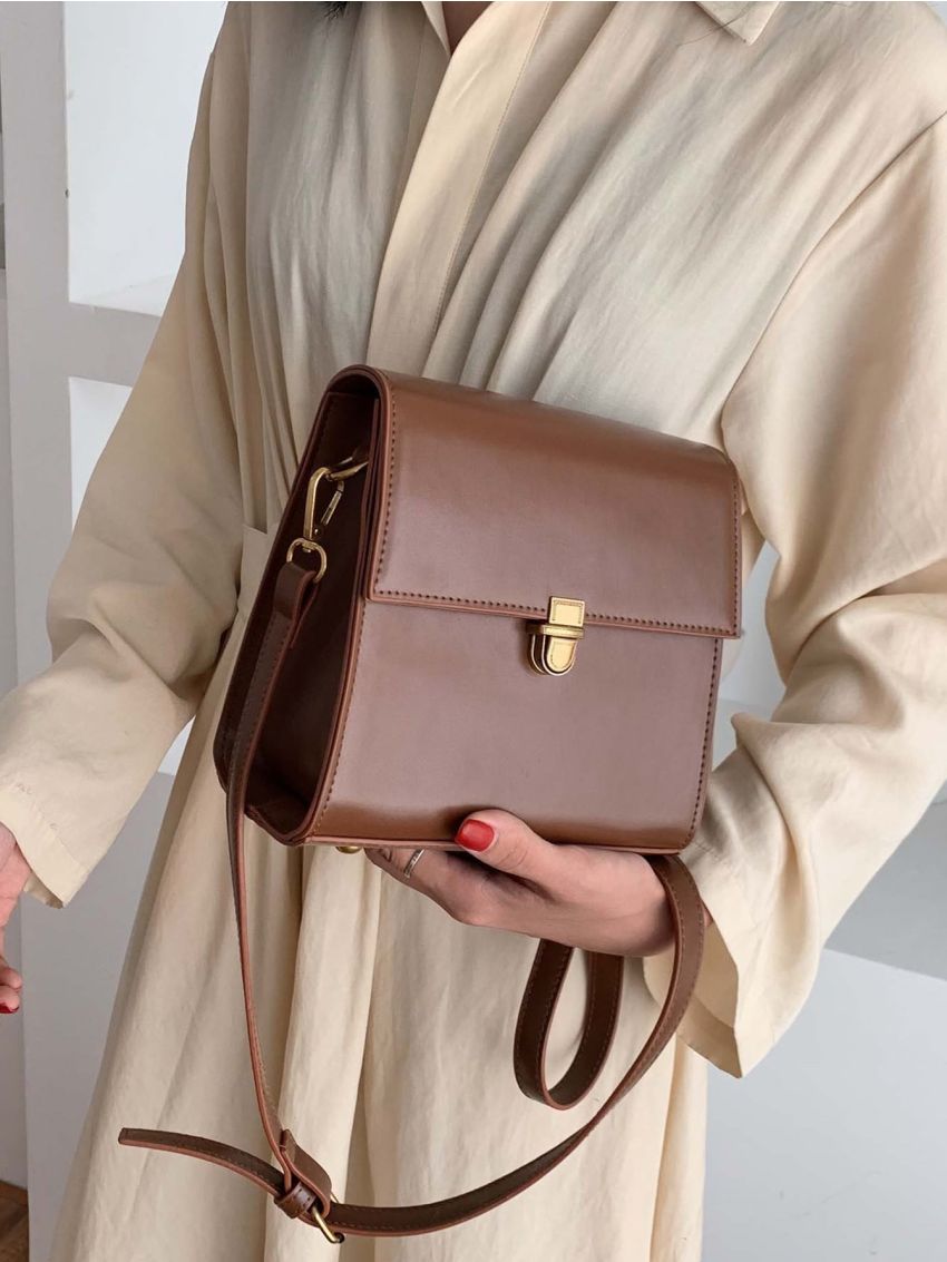 Mini Minimalist Snap Button Detail Flap Square Bag
