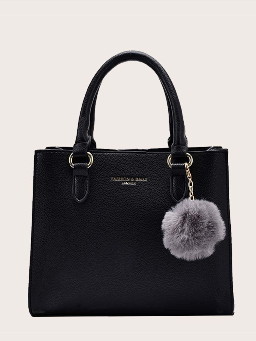 Pom Pom Decor Satchel Bag