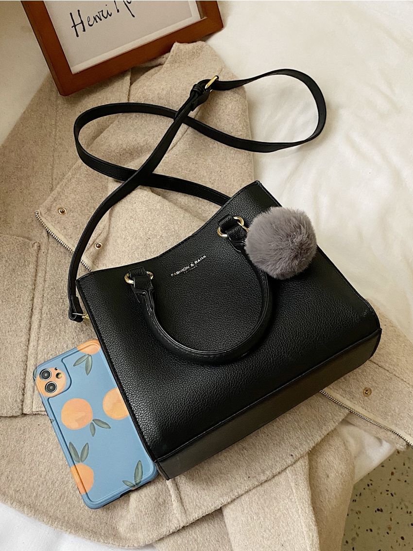 Pom Pom Decor Satchel Bag