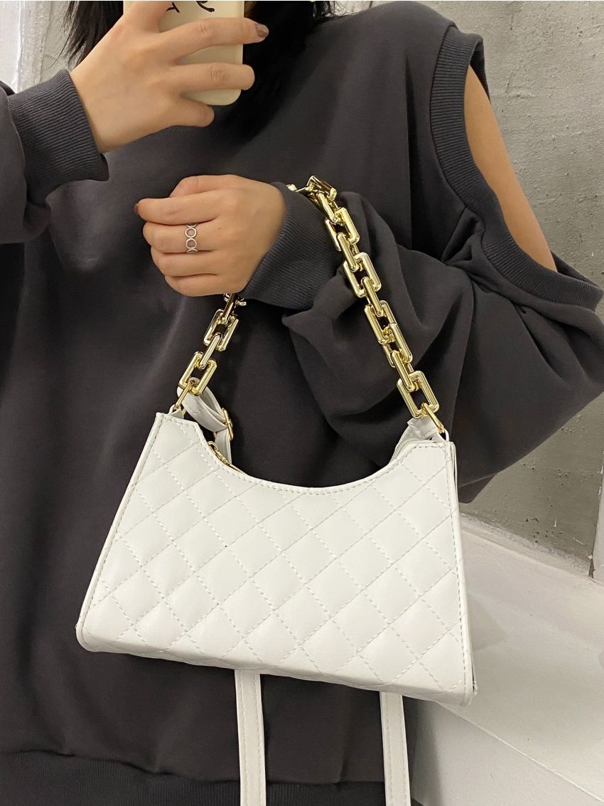 Minimalist Quilted Chain Satchel Bag