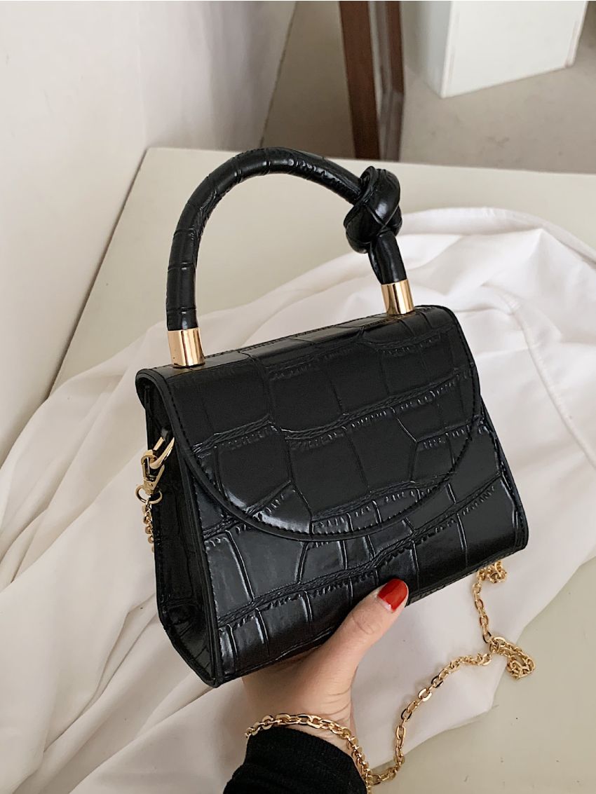 Mini Knot Decor Croc Embossed Chain Bag
