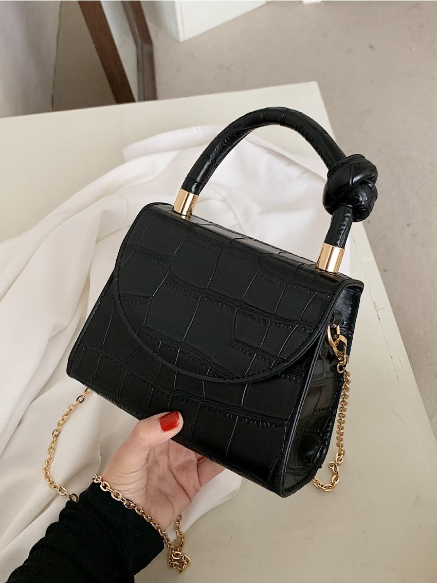 Mini Knot Decor Croc Embossed Chain Bag