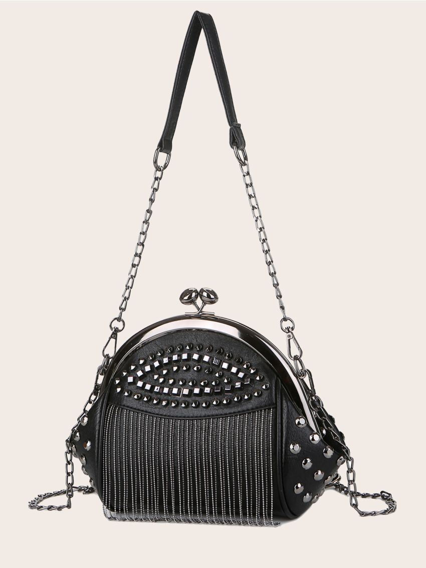 Studded Decor Kiss Lock Chain Bag