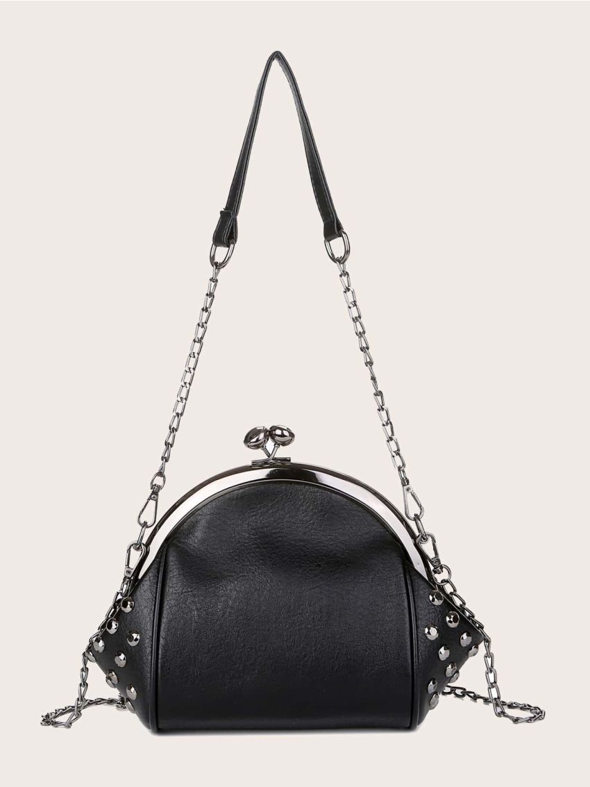 Studded Decor Kiss Lock Chain Bag