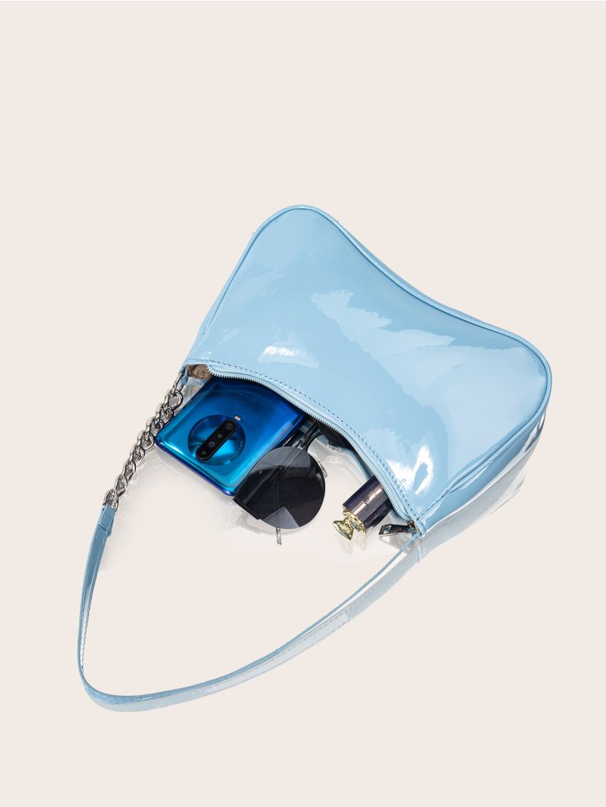 Minimalist Patent Chain Saddle Bag