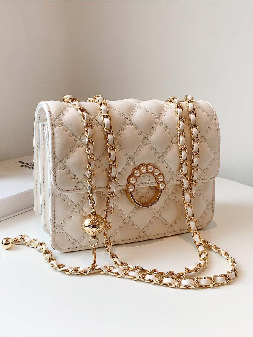 Mini Faux Pearl Decor Chain Shoulder Bag