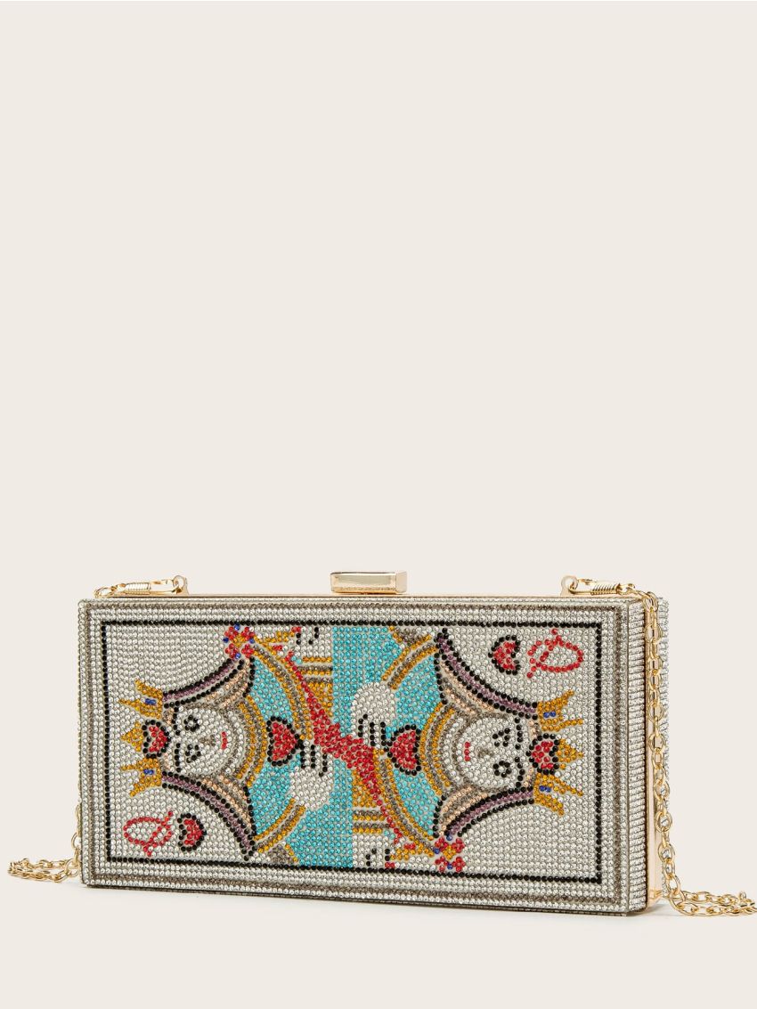 Figure Graphic Rhinestone Box Bag