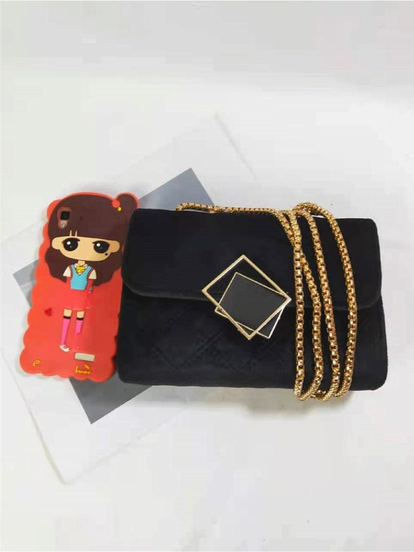 Mini Solid Quilted Metal Decor Chain Shoulder Bag