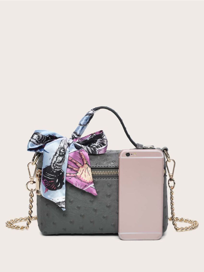 Mini Twilly Scarf Decor Ostrich Pattern Satchel Bag