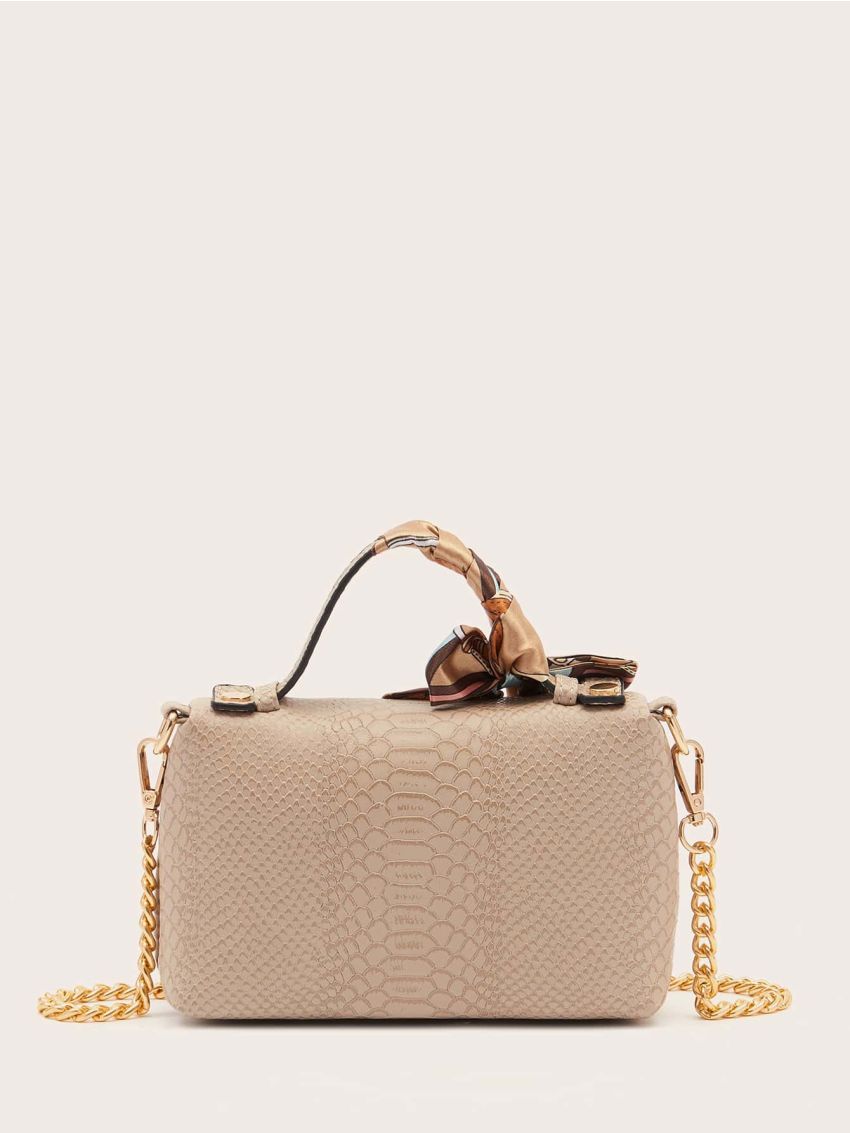Twilly Scarf Decor Snakeskin Chain Satchel Bag