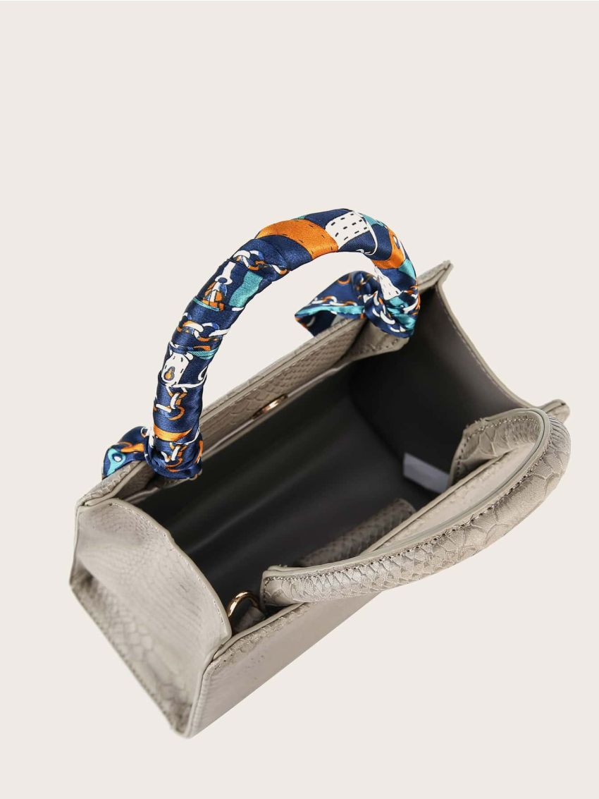 Twilly Scarf Decor Snakeskin Embossed Satchel Bag