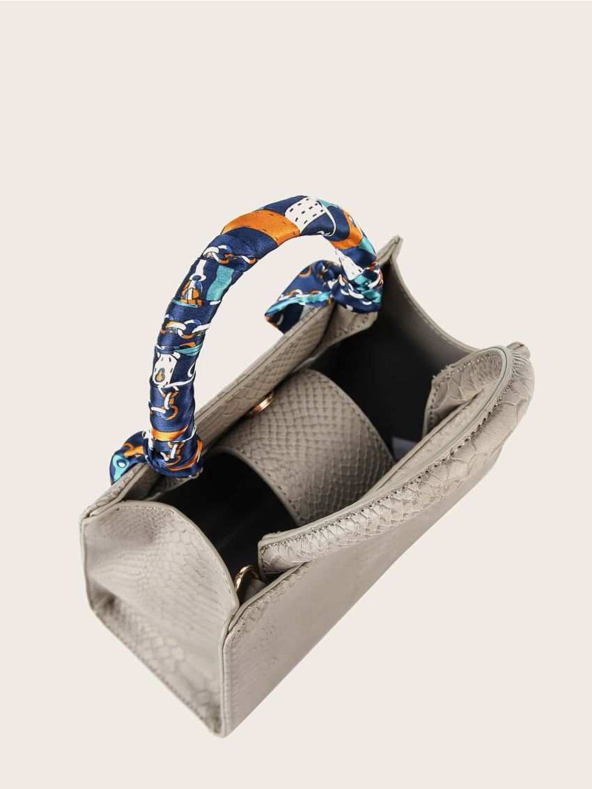 Twilly Scarf Decor Snakeskin Embossed Satchel Bag