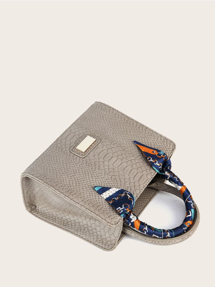 Twilly Scarf Decor Snakeskin Embossed Satchel Bag