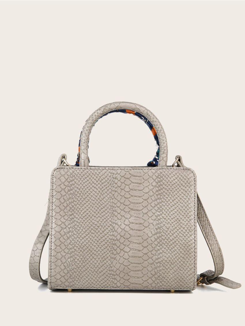 Twilly Scarf Decor Snakeskin Embossed Satchel Bag