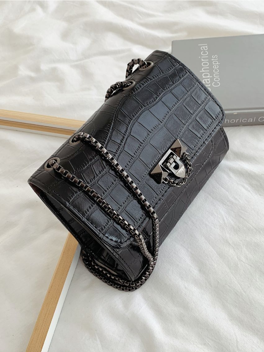 Mini Croc Embossed Flap Crossbody Bag