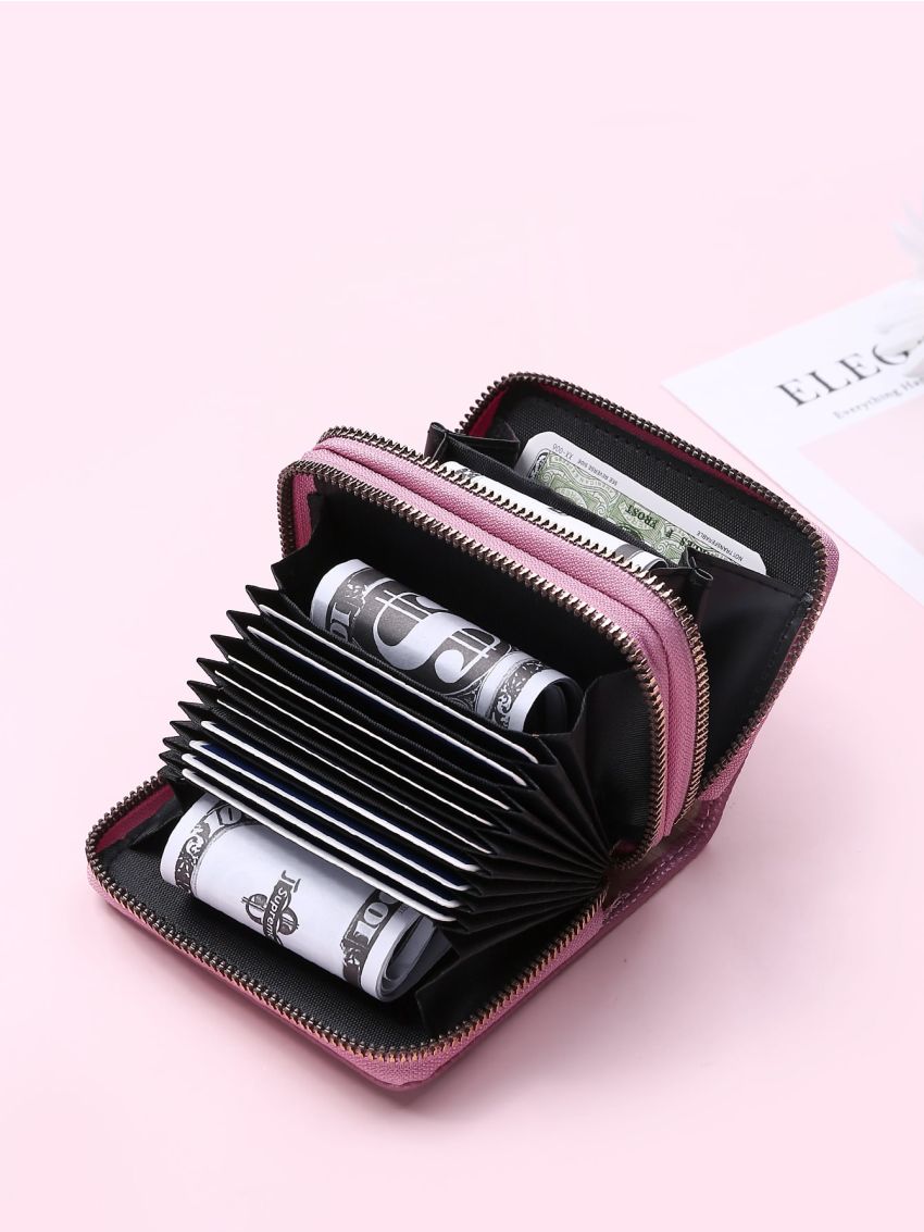 Litchi Embossed Zipper Around Card Holder