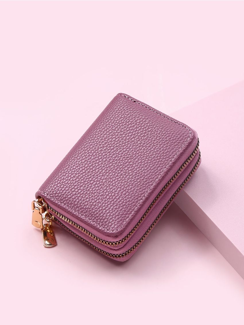 Litchi Embossed Zipper Around Card Holder