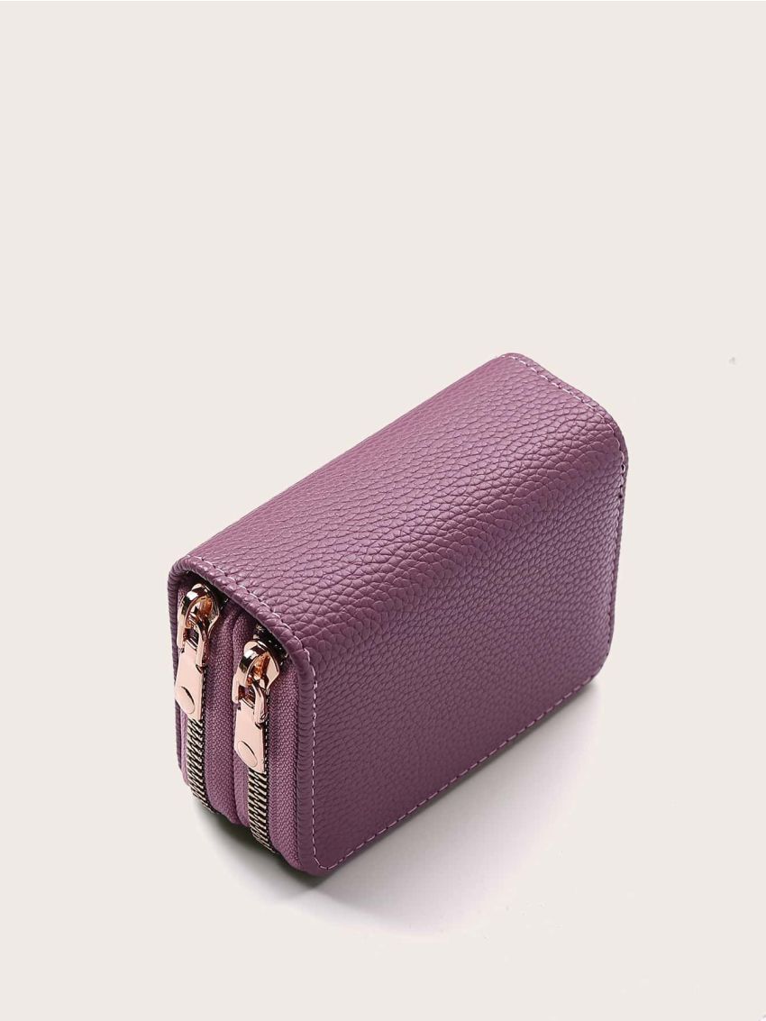 Litchi Embossed Zipper Around Card Holder