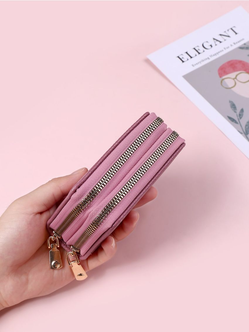 Litchi Embossed Zipper Around Card Holder