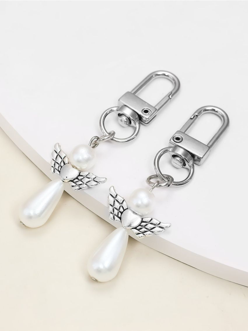 2pcs Faux Pearl Decor Wings Decor Bag Charm