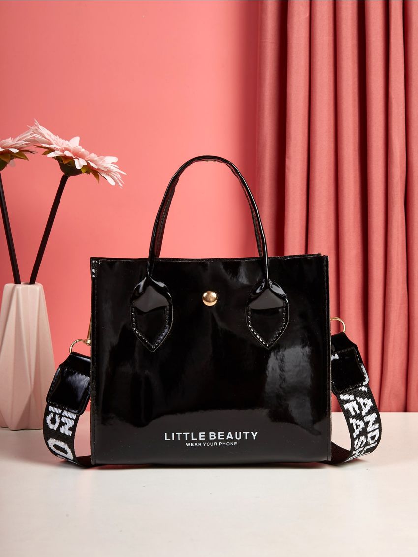Mini Patent Letter Graphic Satchel Bag