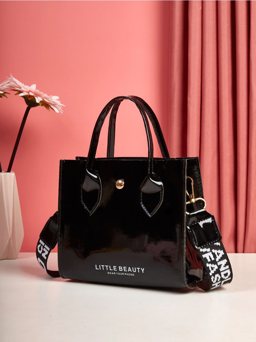 Mini Patent Letter Graphic Satchel Bag