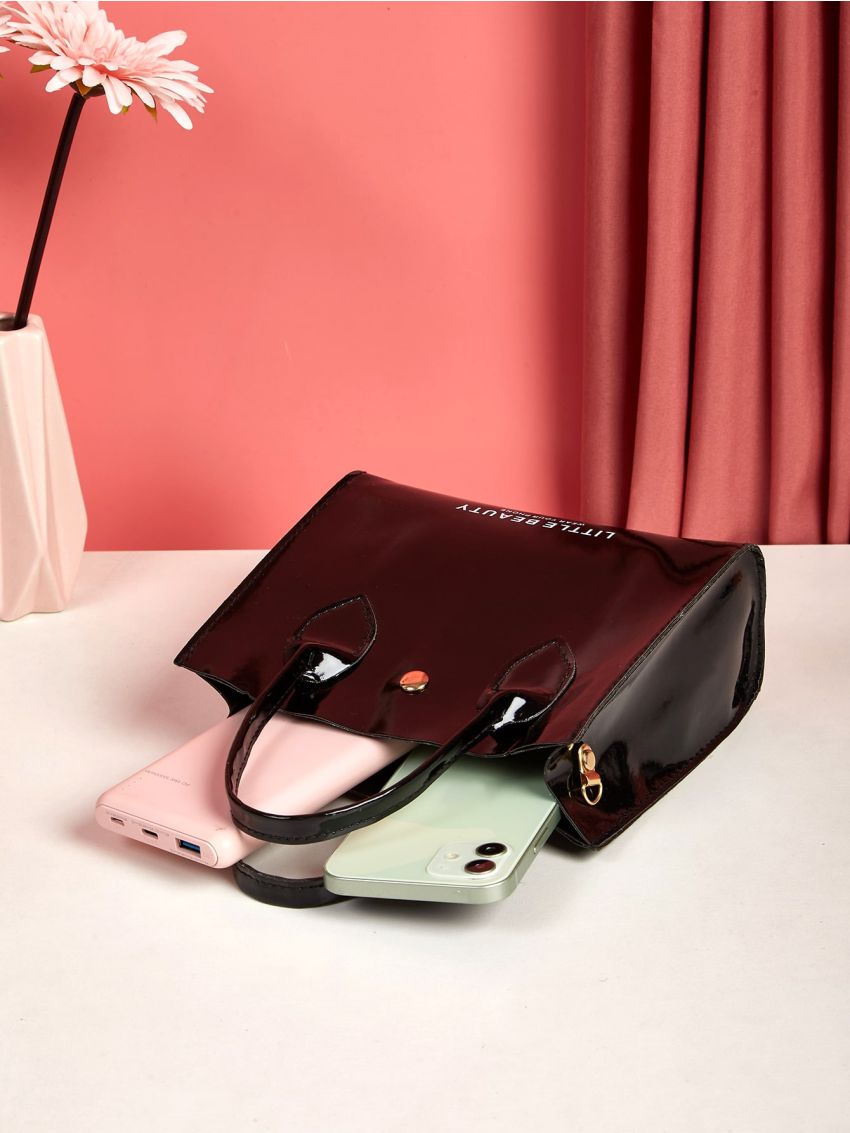 Mini Patent Letter Graphic Satchel Bag