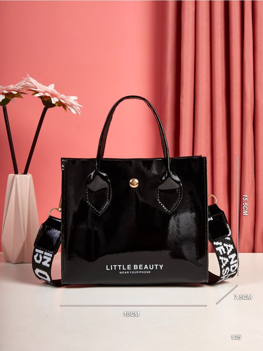 Mini Patent Letter Graphic Satchel Bag