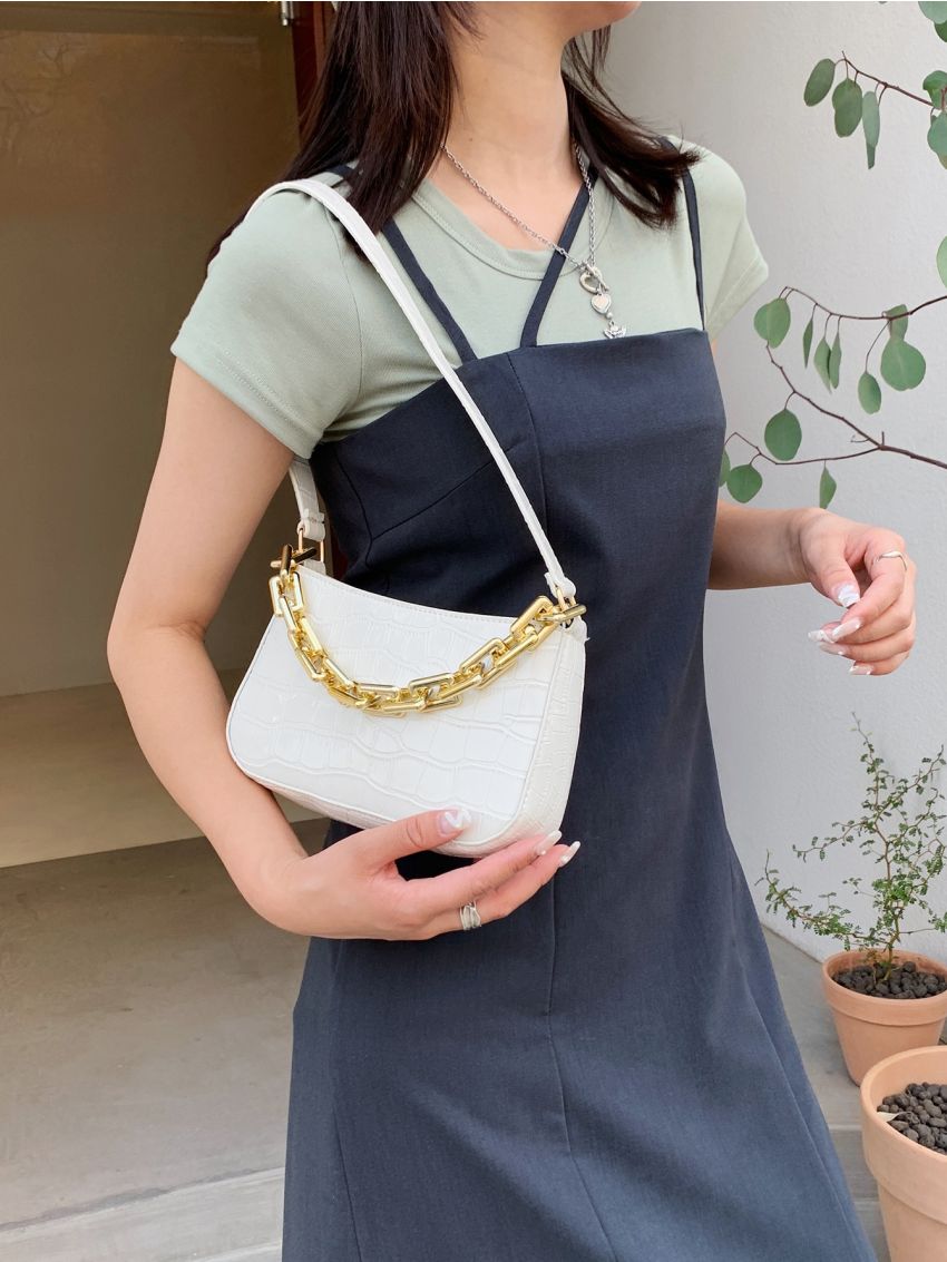 Croc Embossed Baguette Bag