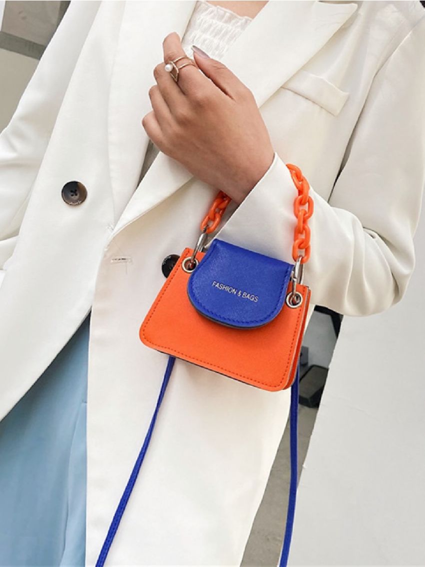 Mini Letter Embossed Two Tone Satchel Bag