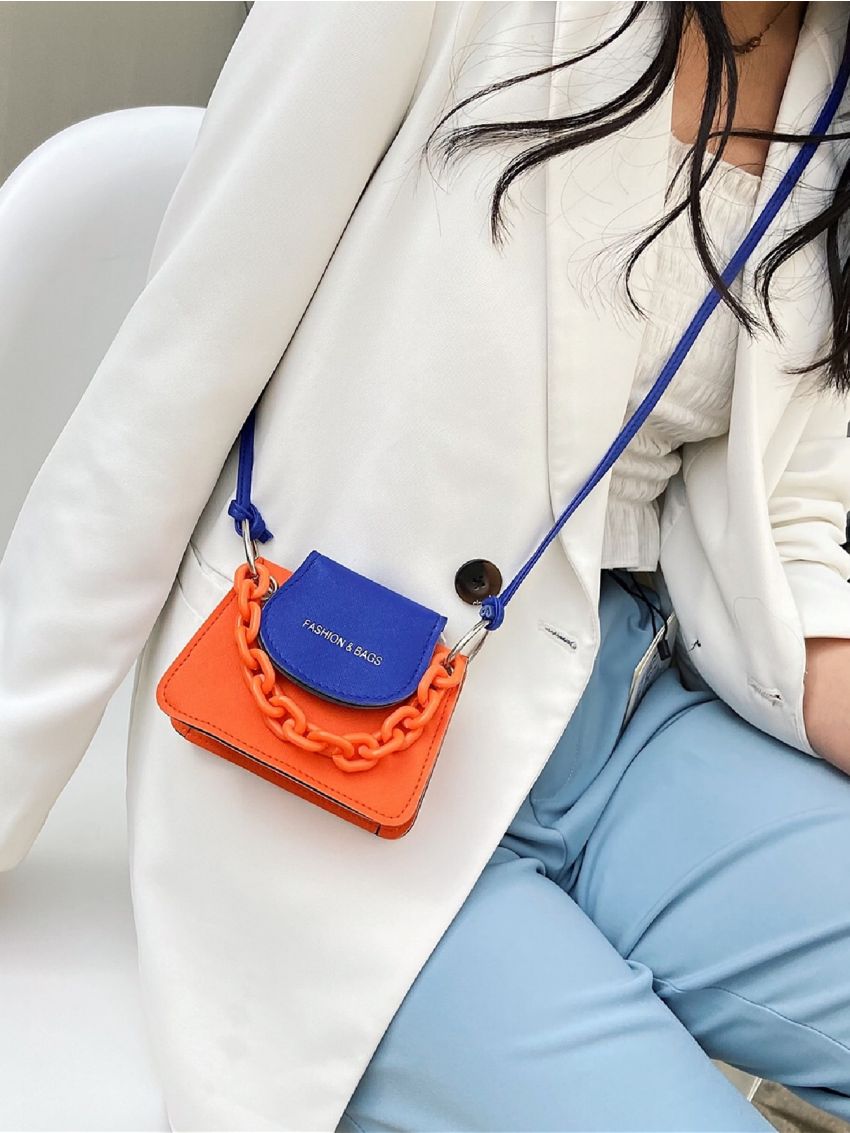 Mini Letter Embossed Two Tone Satchel Bag