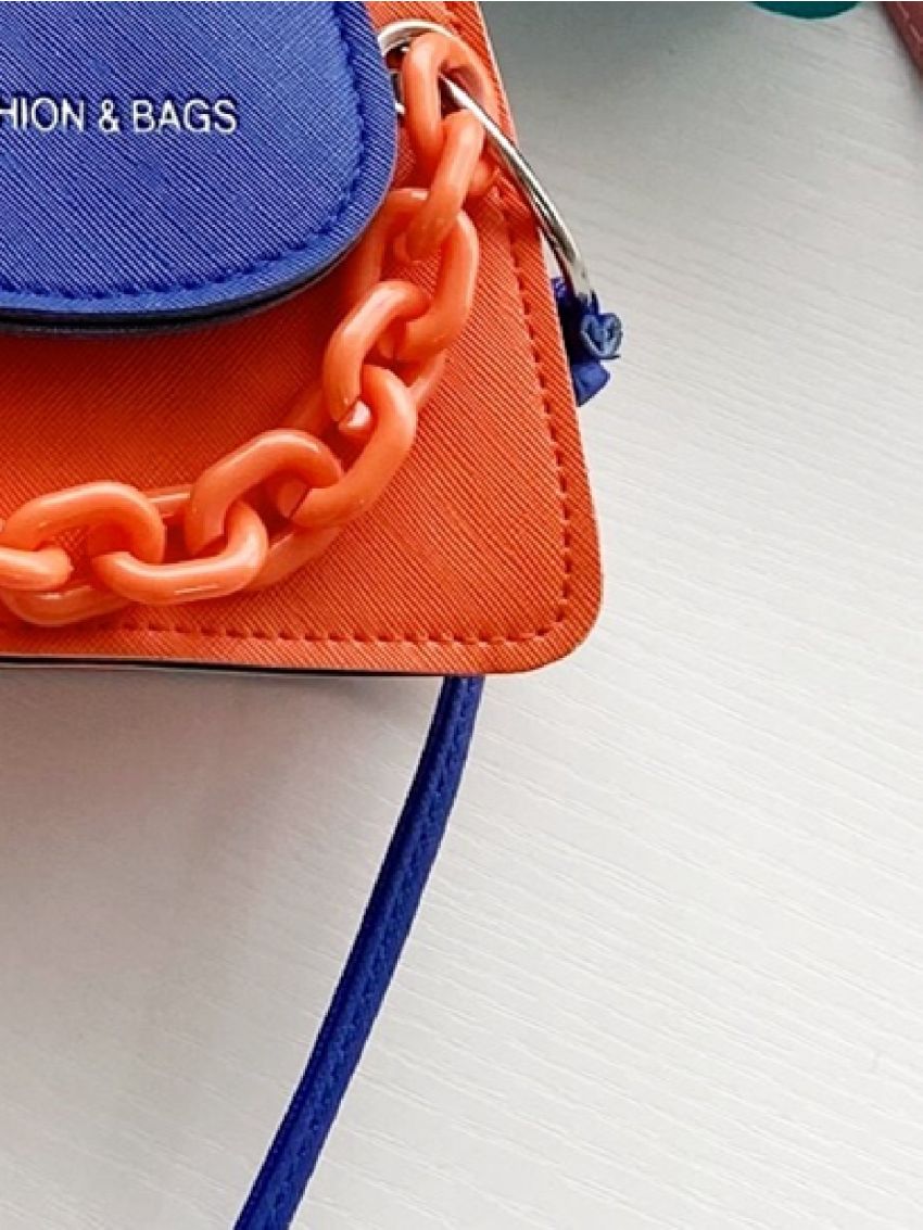 Mini Letter Embossed Two Tone Satchel Bag