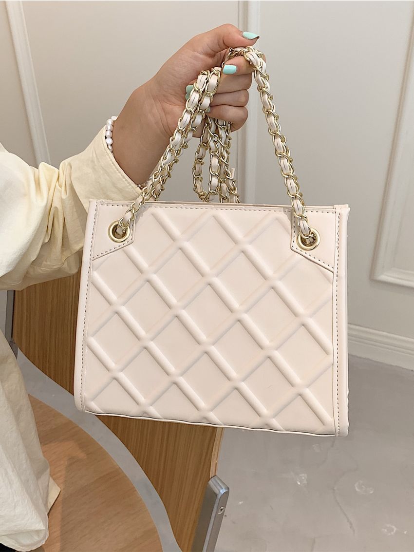 Minimalist Square Embossed Chain Shoulder Bag