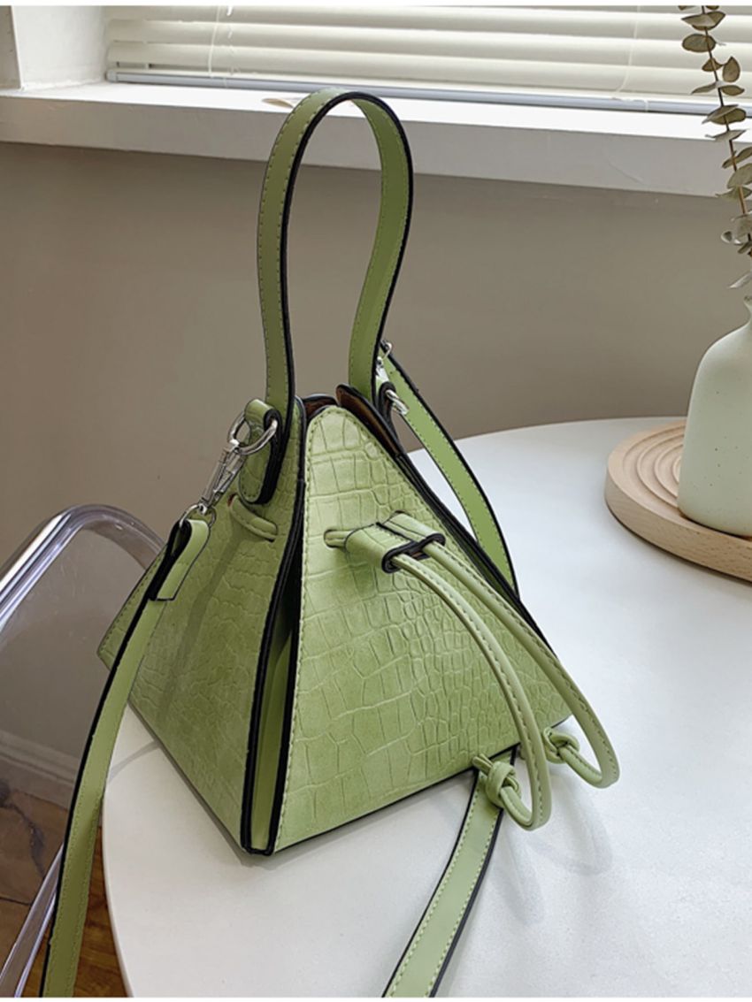 Mini Croc Embossed Drawstring Pyramid Bag
