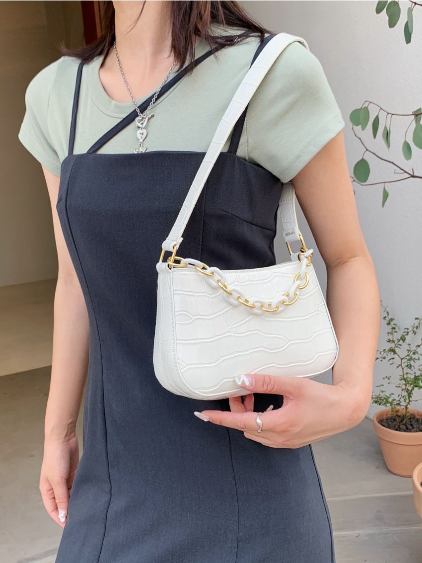 Croc Embossed Baguette Bag