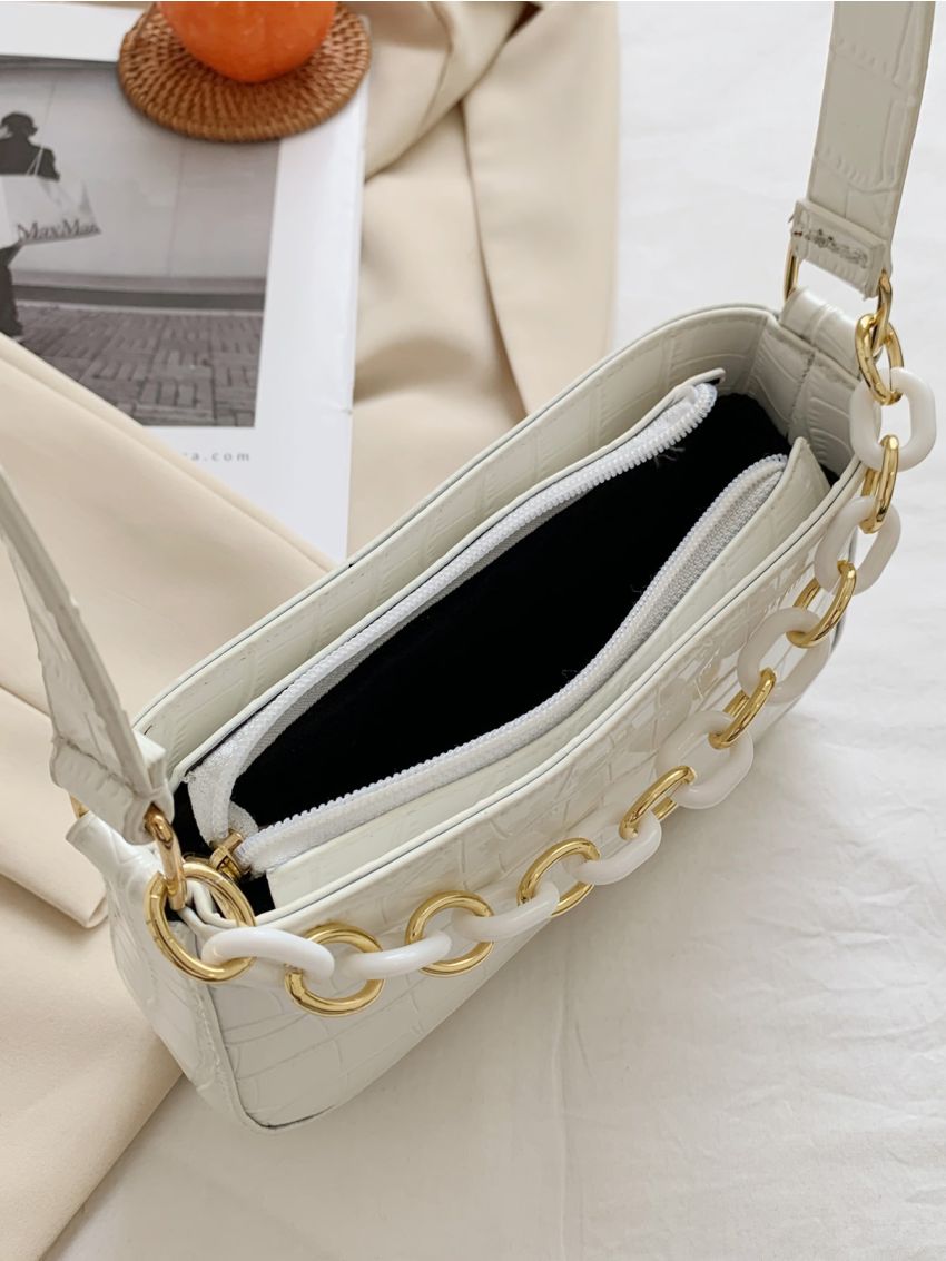 Croc Embossed Baguette Bag