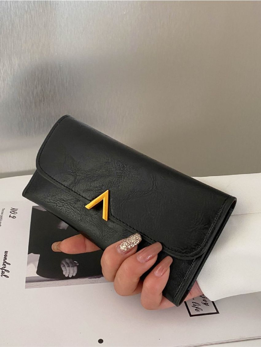 Metal Decor Tri-fold Long Wallet