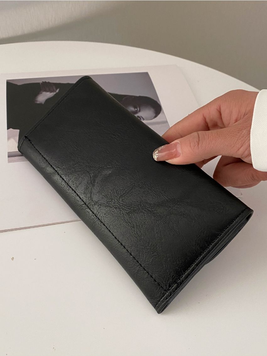 Metal Decor Tri-fold Long Wallet