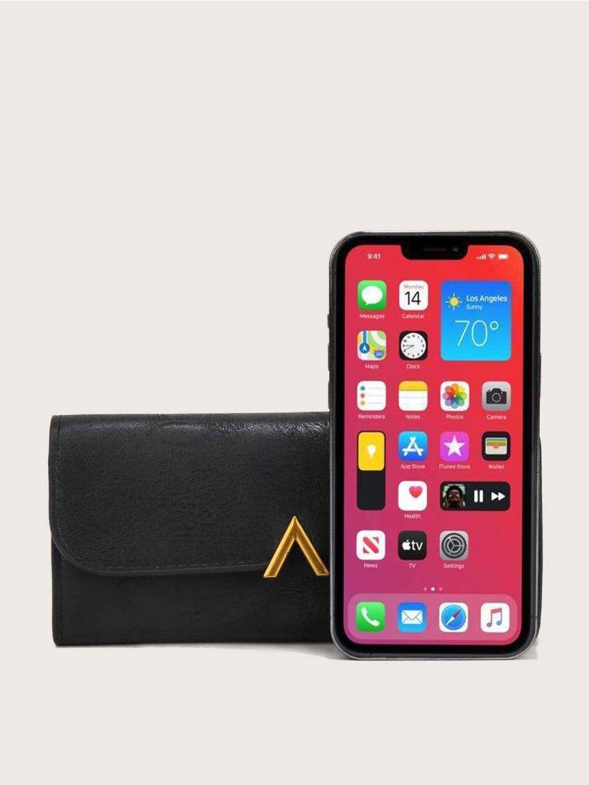 Metal Decor Tri-fold Long Wallet