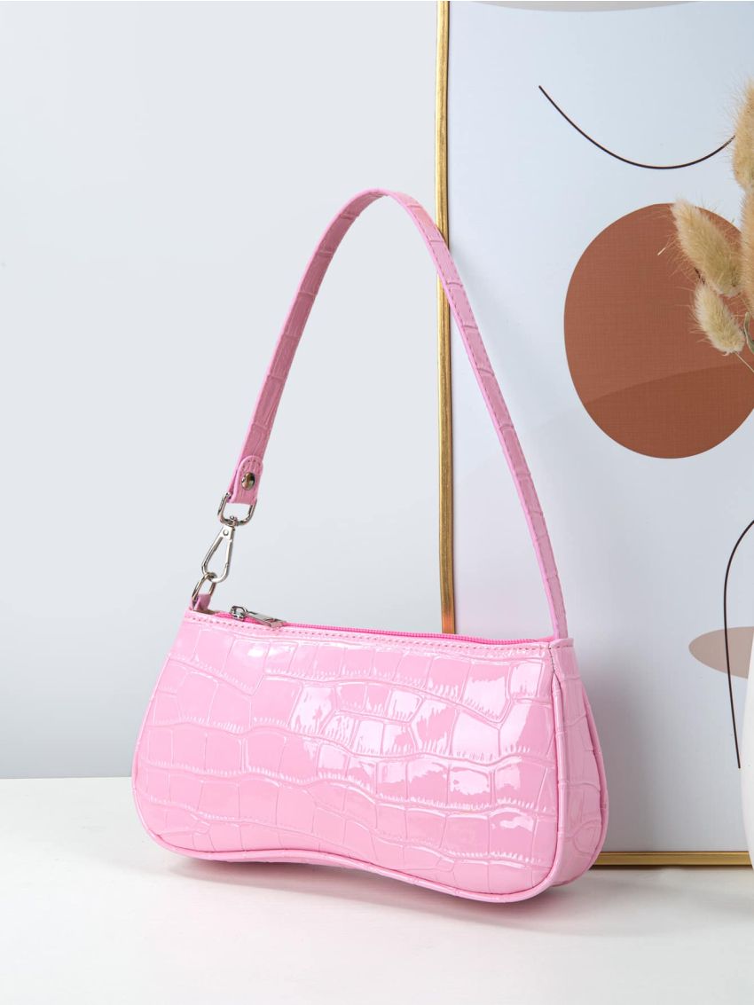 Croc Embossed Baguette Bag