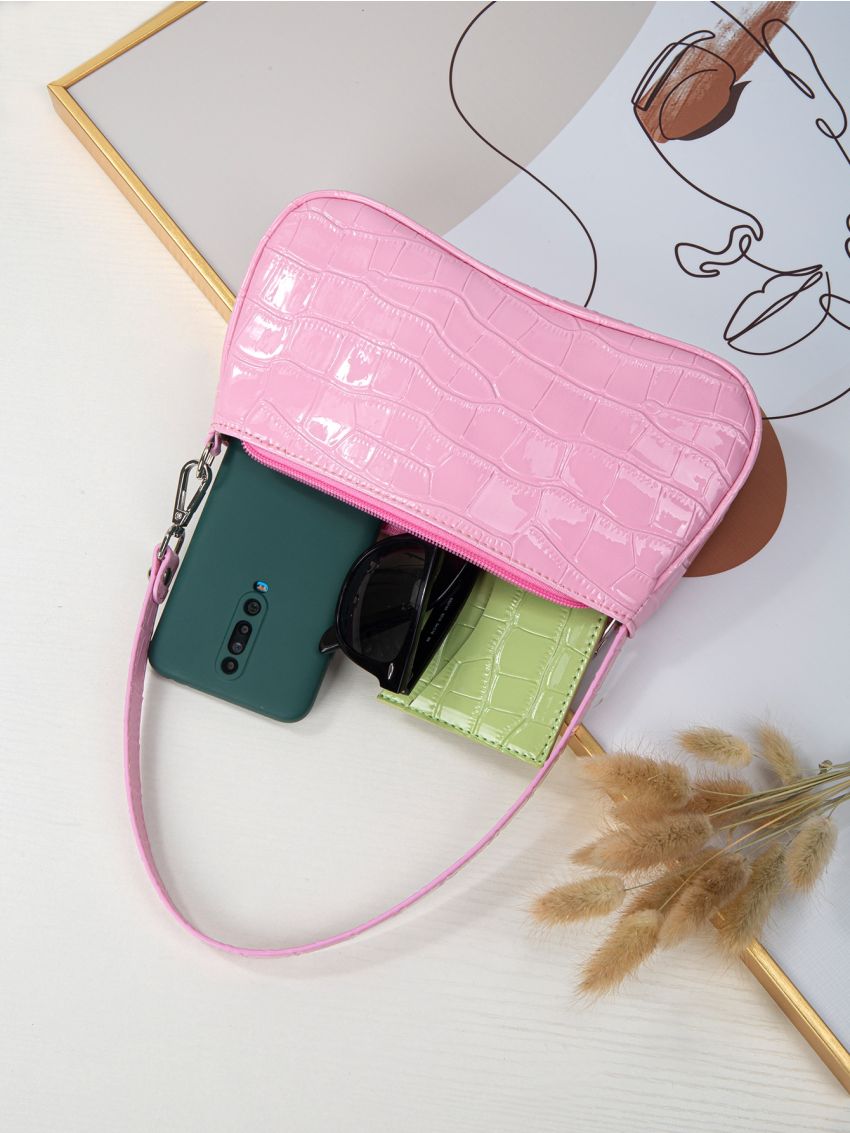 Croc Embossed Baguette Bag