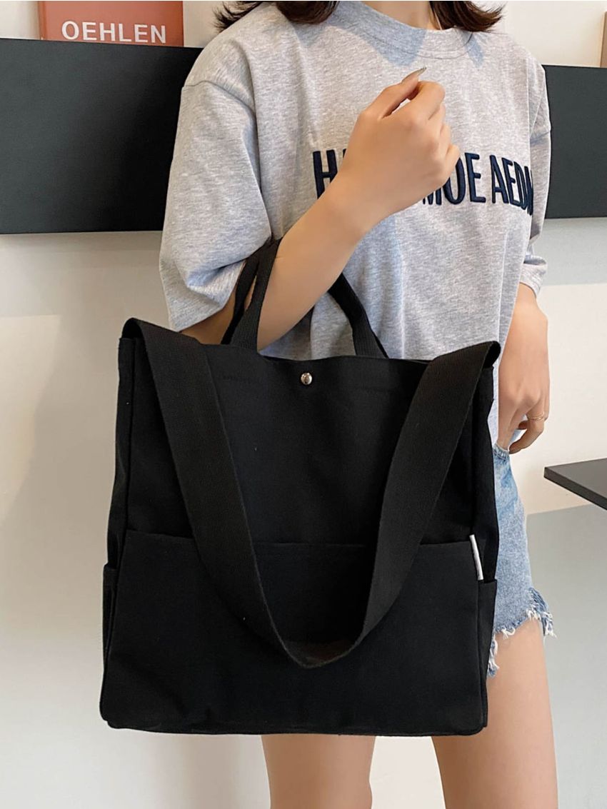 Button Decor Top Handle Bag